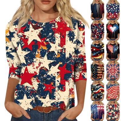 Women's T-shirt Casual Independence Day Print Top T-shirt Crewneck Jumper