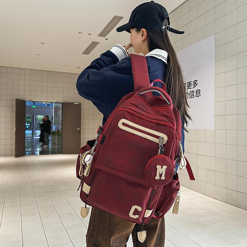 Junior High School Student Schoolbag Men's Large Capacity Backpack Print Women's Travel Backpack with Coin Purse