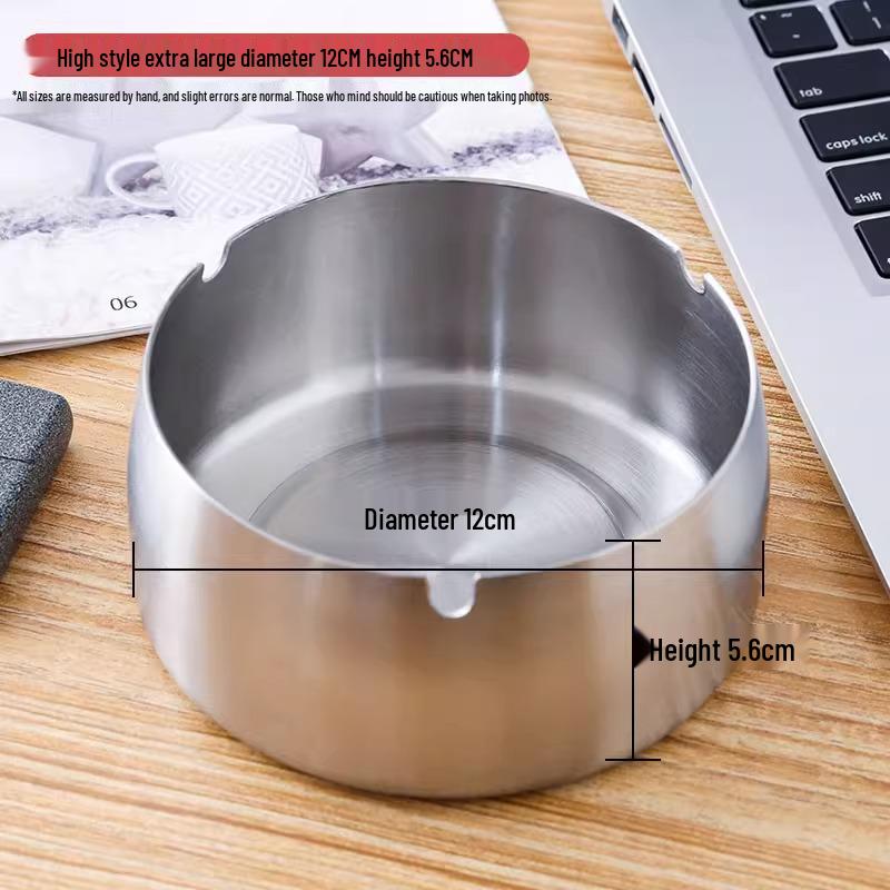 Newcomer 0.1 Drop-Proof Round Stainless Steel Ashtray for Home, Hotel, or Cafe – Creative Minimalist Design