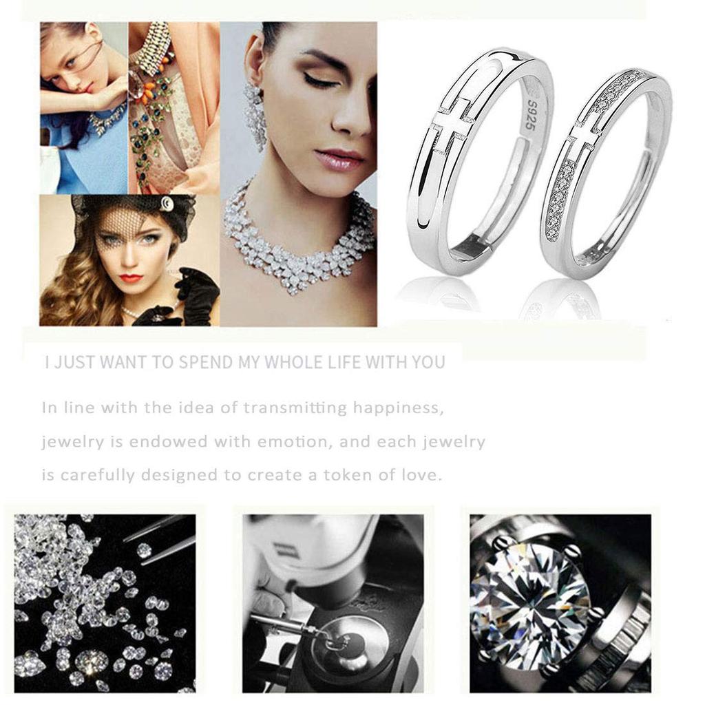 Rockyu Pair Set of Free Silver Cross Engagement Sterling Silver Adjustable Accessories Rings, 2, Popular, Size, Rings, Men's, Women's, 925, Set,