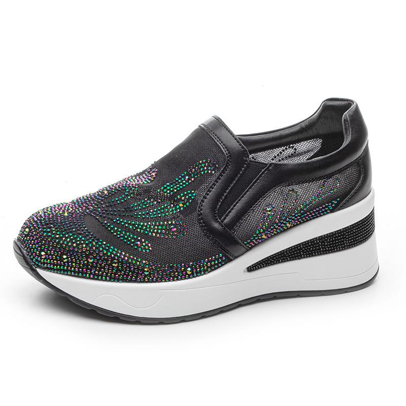 New embroidered wedge heel single shoes mesh breathable rhinestone muffin platform casual fashion women's shoes