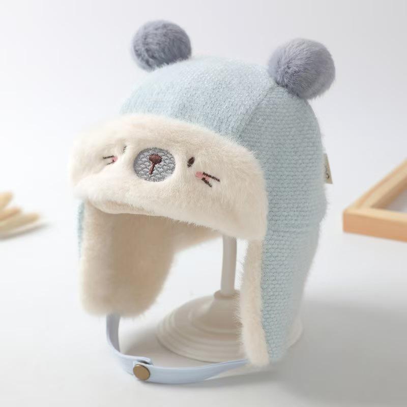 Winter Cute Soft Keep Warm Lined Baby Cap Thickened Warm Ear Protection Hat For Boys And Girls Warm Children S Cap синий
