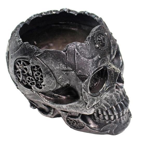 Skull Flower Pot Hand-Painted Resin Gothic Planter Decorative Flower Pot Candy Bowl for Home Office Halloween Decor