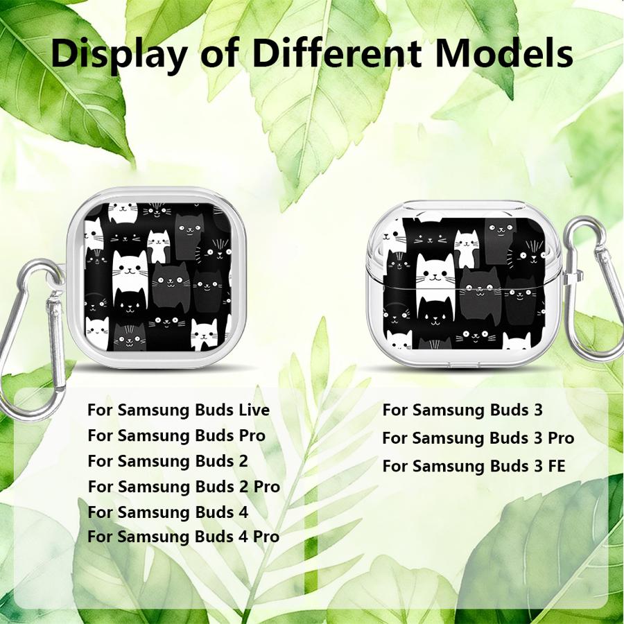 Cute Cat Lovely Clear Earphone Cases Cover With Hook Case For Samsung Galaxy Buds 3 FE 2Pro 4 Pro 4Pro 3Pro Live 2