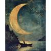 Fantasy Mondsichel Leinwandbild für Wohnzimmer Heimdekoration Mond am Sternenhimmel Poster Druck Abstrakte Wandkunst