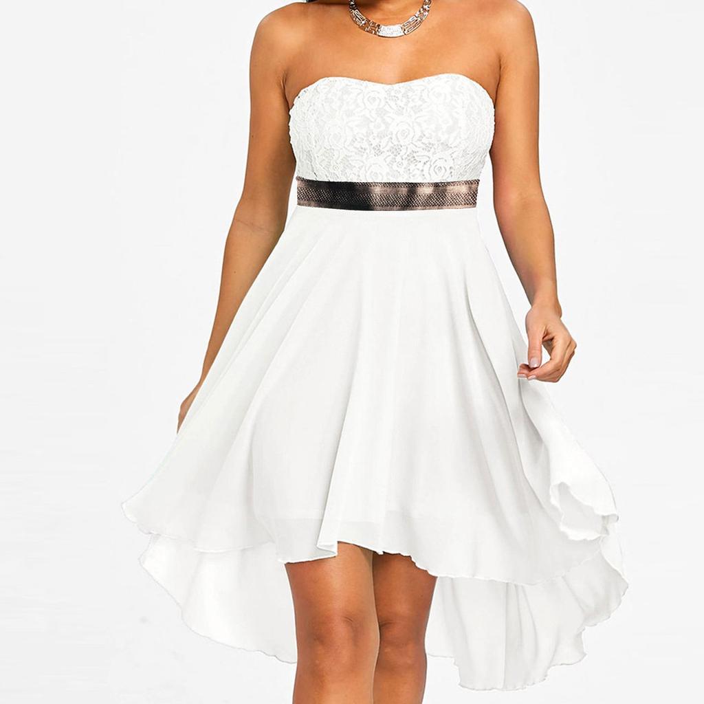 Women Party Full Dress Off Shoulder Waist Chiffon Bandeau Irregular Dress