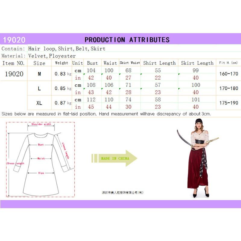 M-XL Female Pirate Queen Cosplay Costume Opera Drama Captain Stage Outfit