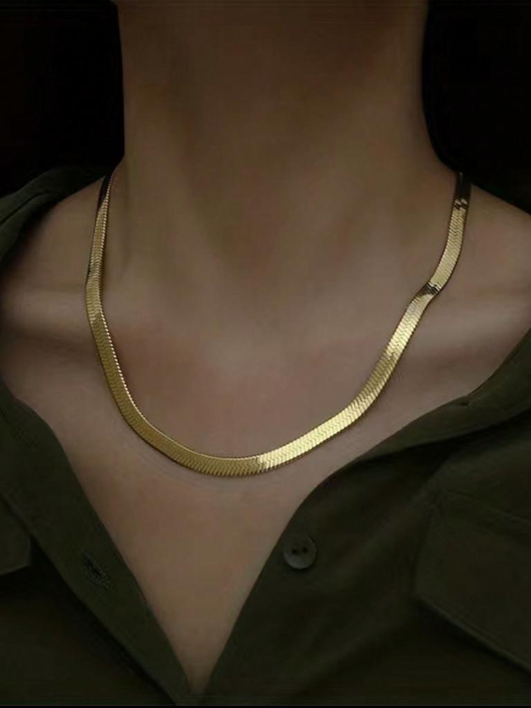 Schlangenkette Goldplattierter Edelstahl Flaches Halskette 3mm Mode Choker Hip Hop Fischgrät Für Männer Frauen Geschenk Schmuck