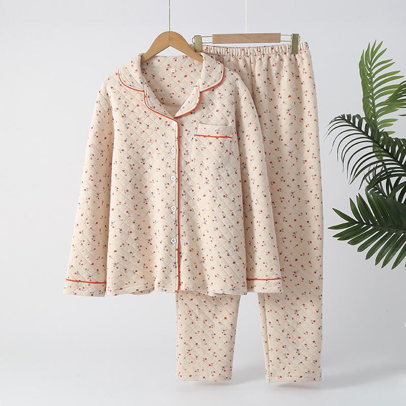 

Женский стеганый хлопковый пижамный комплект - Кардиган и длинные брюки для осени/зимы XL (125-145 jin)