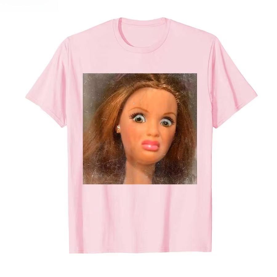 

Смешная отвратительная футболка с мемом лица куклы для мужчин и женщин, 100% хлопок, футболки с коротким рукавом S