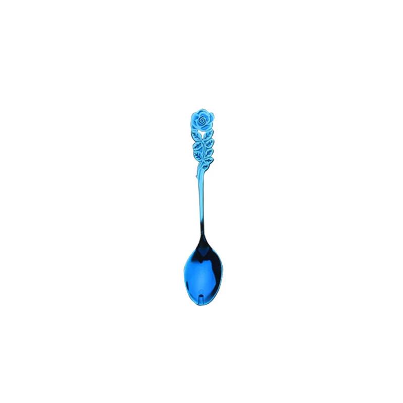 1 Pcs Colorful Stainless Steel Rose Spoon Flower Handle Coffee Tea Small Stirring Ice Cream Dessert Spoon Household Kitchen Tool