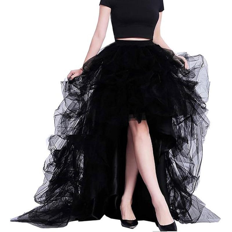 Amazon 2025 popular spring and summer evening dress banquet high waist elastic mesh fluffy skirt women s skirt S чёрный