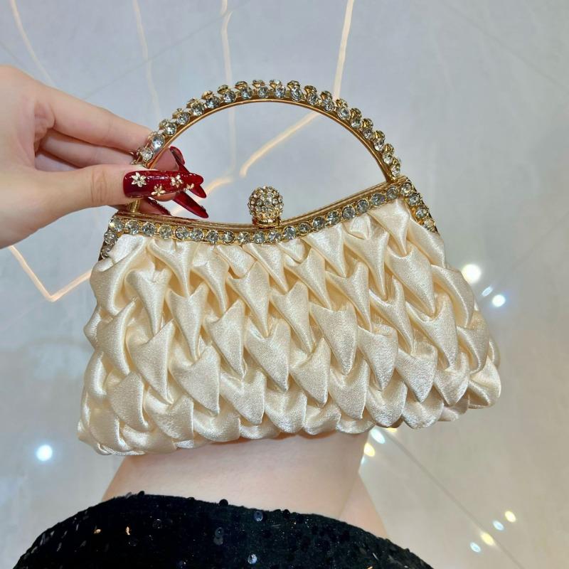 

Элегантная женская сумочка с отделкой стразами и атласной поверхностью, банкетная сумка, сумочка, сумка кроссбоди на одном плече, вечерняя сумка абрикосовый