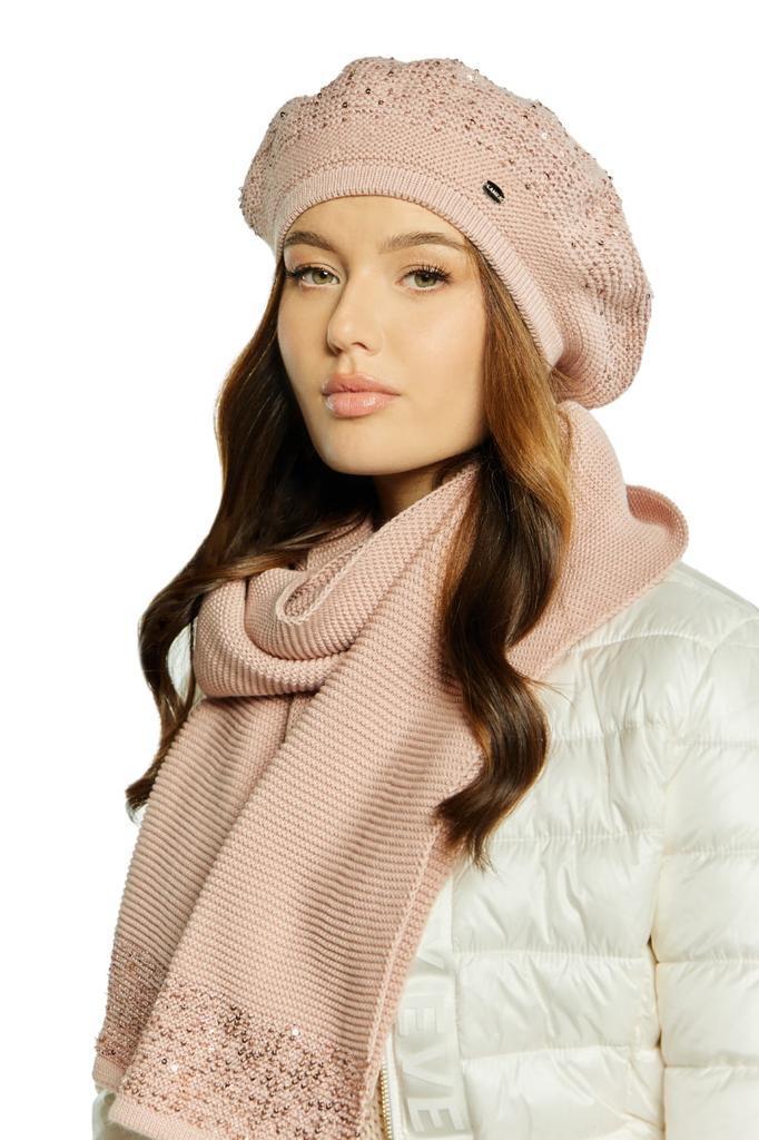 Peony Sequin Beret with Soft Fleece Lining, Pink
