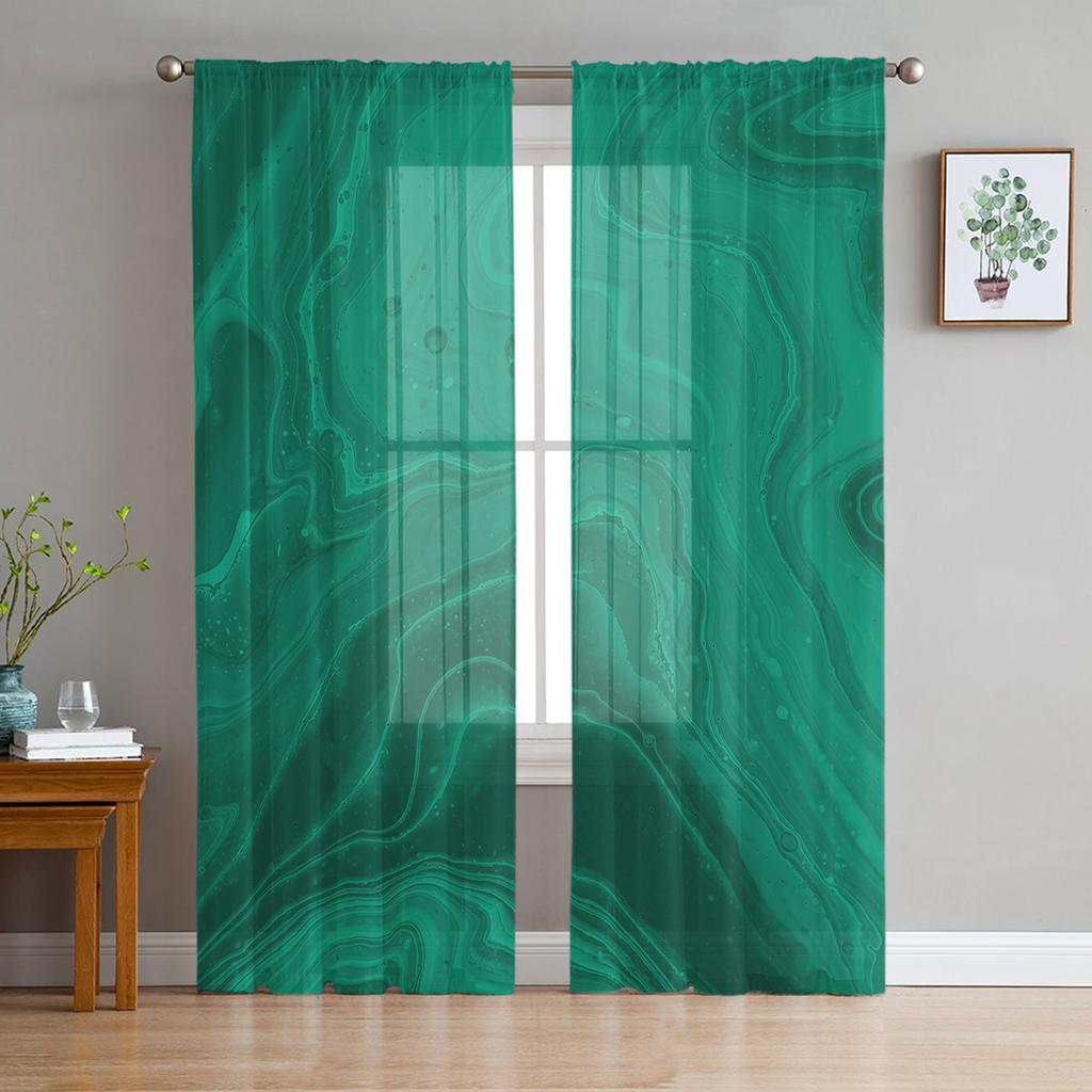 Marble Texture Turquoise Sheer Curtains for Living Room Decoration Window Curtains for Kitchen Tulle Voile Organza Curtains