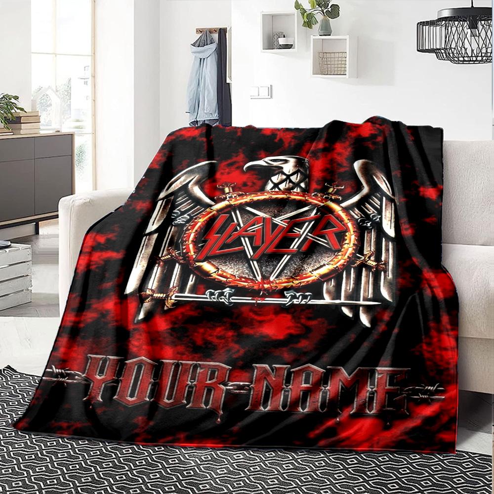 Name Custom Slayer Band Print Flannel Blanket High Quality Warm Comfortable Cover for All Seasons Perfect for Gifts Home Decor
