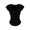 Damen Einfarbiges Slim-Fit T-Shirt mit Herzausschnitt & Gebogenem Saum