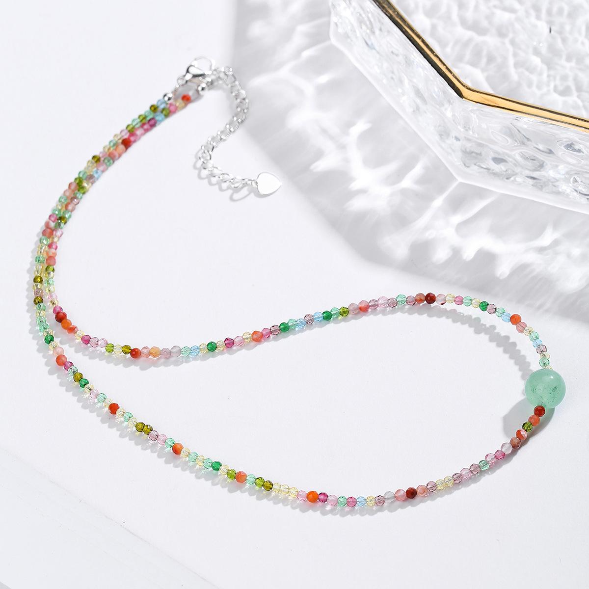 Natural crystal pendant, amethyst, bead necklace, Xiaomi beads, collarbone chain, Bohemian jewelry