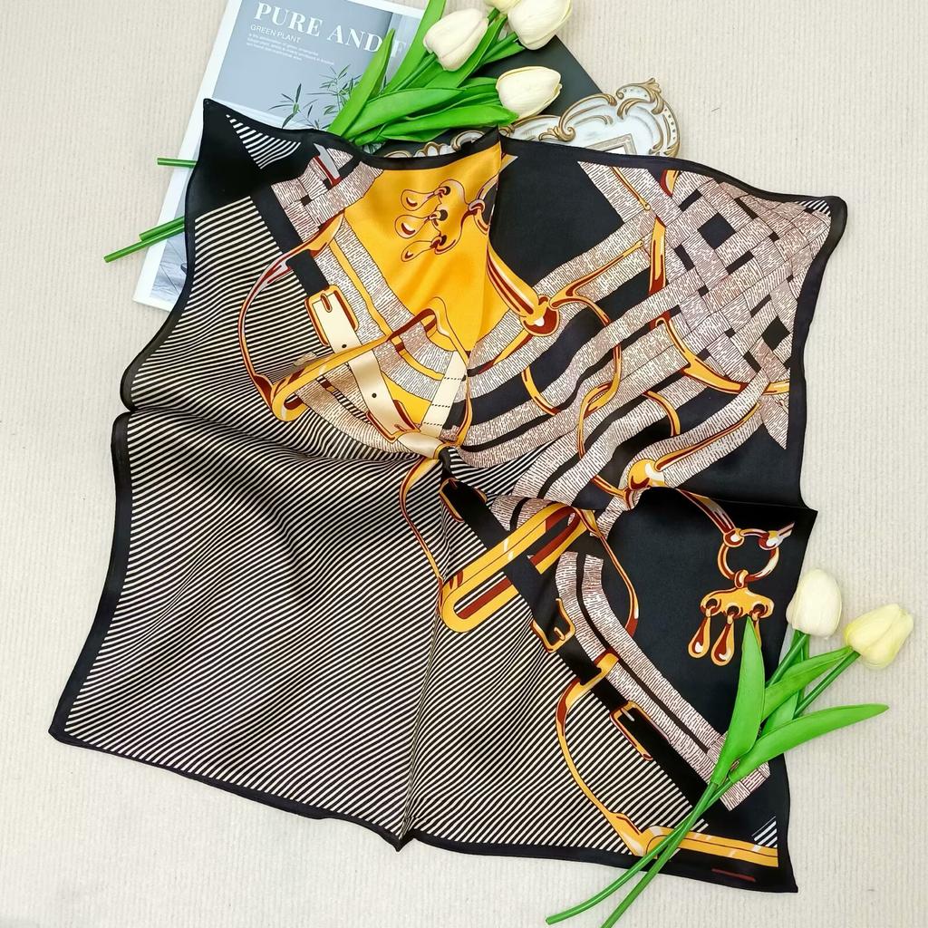 53Cm Pony Pattern Scarf Women Spring And Summer Thin Silk Square Scarf Fashionable And Versatile Bag Packaging Decoration Scarfs