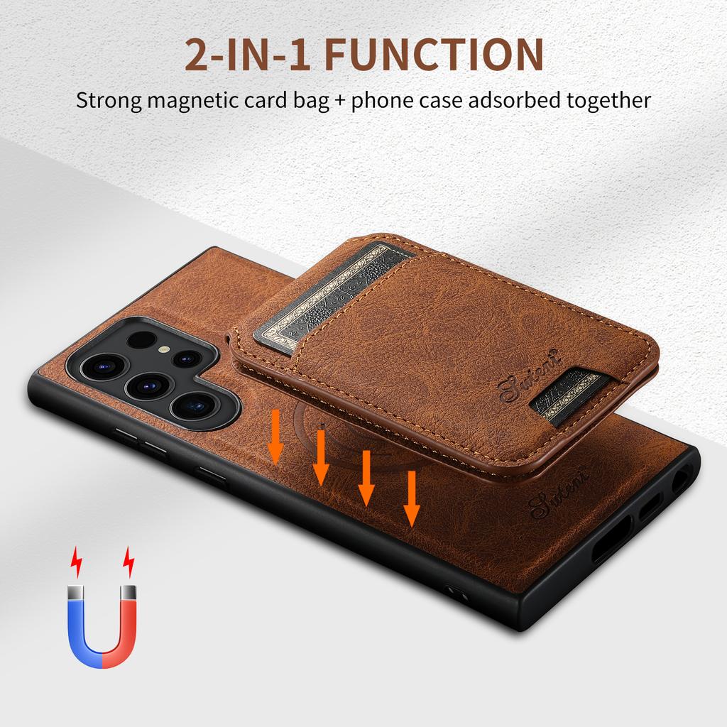 SUTENI H16 For Samsung Galaxy S24 Ultra Kickstand Phone Case Detachable Magnetic Card Holder