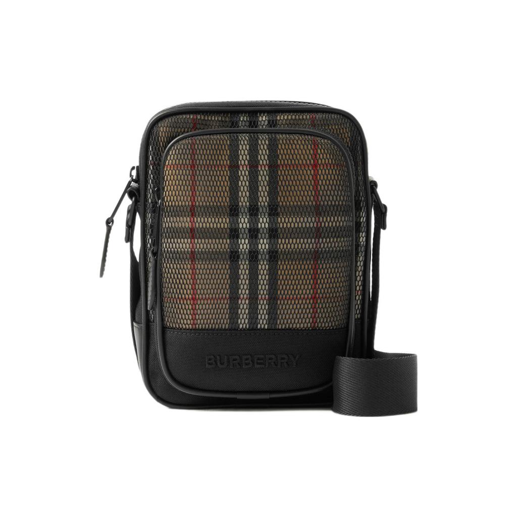 Burberry Vintage Check Mesh Crossbody Bag Black Leather Trim Men's Messenger Bag 80659071
