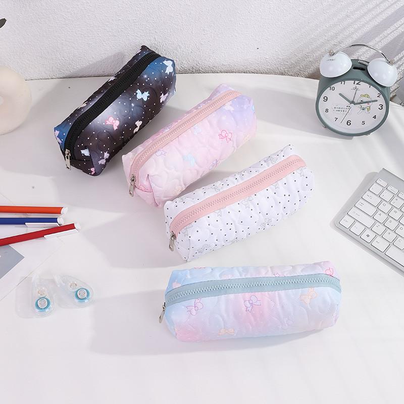Girls Large Capacity Butterfly Bow Pencil Case With Polyester Material For School And Makeup Storage
