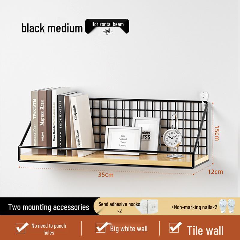 Punch-Free Wall Shelf: Cosmetic Storage with Key Hanger Hooks for Bedroom/Bathroom.