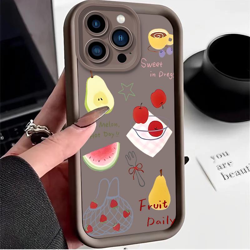 Fresh Fruit Graffiti Series Strawberry Apple Case for iPhone 17 Air 16 E 15 14 Plus 13 12 Mini 11 Pro Max Dustproof Soft Cover