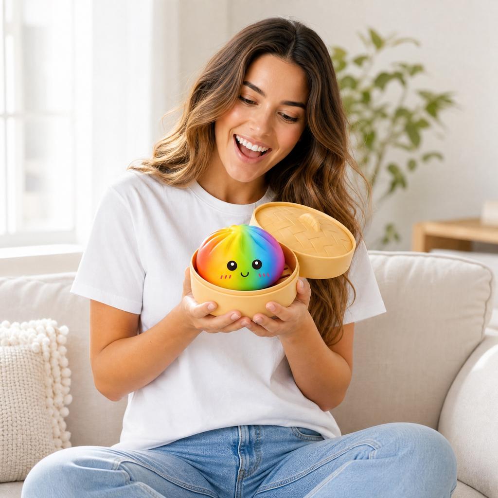 Jouet Anti-Stress Bun Vapeur - Jouet de Décompression Visage Mignon Doux pour Adultes et Enfants