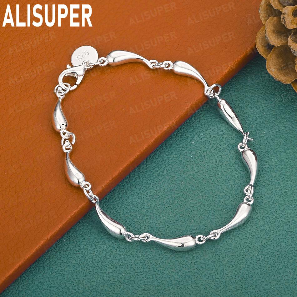 925 Sterling Silver Raindrop Side Chain Exquisite Bracelet Gift Jewelry 20CM