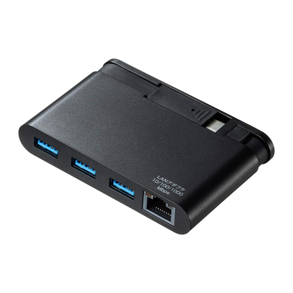 Sanwa Supply USB Hub with LAN Adapter Type-C USB-3TCH10BK