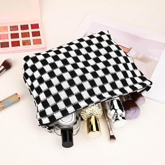 

Yousheng 2Pcs Makeup Bag Plaid Pattern Cosmetic Storage Bag Large Capacity Toiletry Bag Organizer for Home Travel