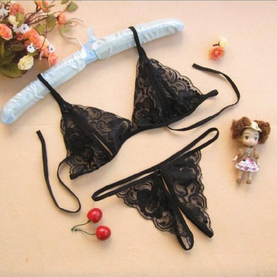 Sexy Lace Open-Cup & Open-Crotch Lingerie Set with Mesh