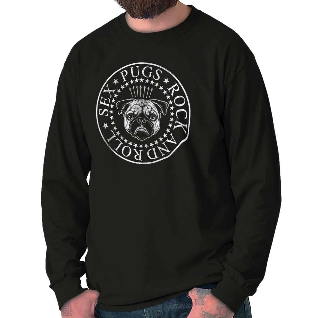 Sex Pugs Rock And Roll Funny Retro British Dog Band Gift Long Sleeve Tee