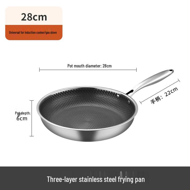 Wutuo 28CM 3-Layer Stainless Steel Wok & Frying Pan