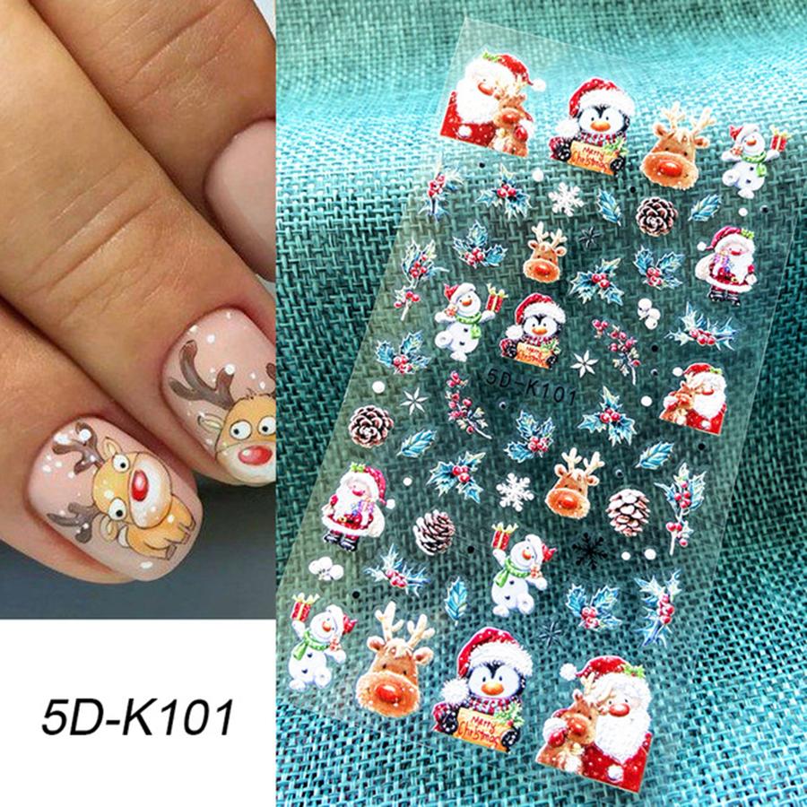 4set Year Nail Art 5D Adhesive Stickers Embossed Color Christmas Nail Decals