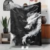 Contemporary Black & White Dragon Fantasy Fleece Blanket - Soft Breathable Polyester, High-Definition Digital Print, All-Se