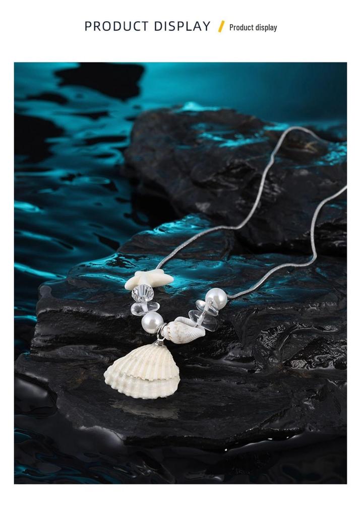 Seaside Starfish & Seashell Pendant Necklace: Summer Accessory for Women, Perfect for Enhancing Skirt Outfits and Creating a Coastal Vibe.