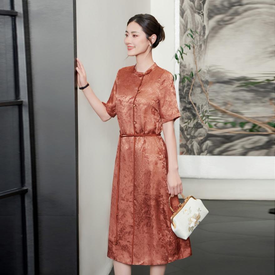 Silk jacquard dress women's new summer temperament retro mulberry silk medium and long skirt