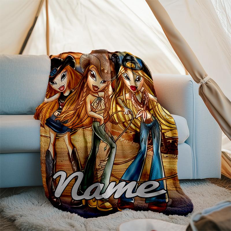 Personalized Custom Name Blanket - Bratz Print Design,Blanket for Sofa,Bed,Travel,Camping - Soft and Warm, Great Gift