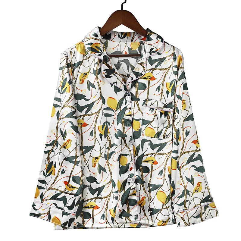 Drucken Blumen Pyjamas Set Frauen Koreanische Hause Tragen Lange Ärmeln Set Satin Lange Hose Casual Chic Nachtwäsche Trend