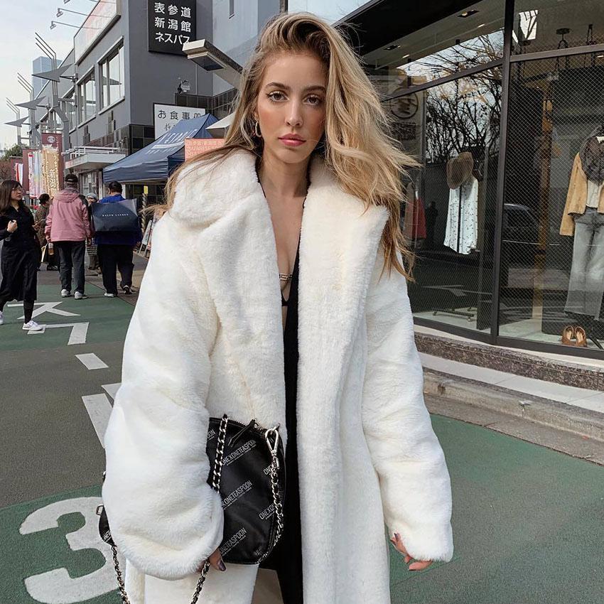 Manteau D'hiver Femme Fausse Fourrure - Col Costume, Doublure Polaire, Longueur Moyenne, Tendance
