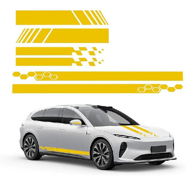 Augeny 6PCS Car Hood & Side Stripe Decals, Modified Auto Rearview Mirror Decal, Universal Graphic Stripe Decor For Car Skirt Roof Bumper (Style1,