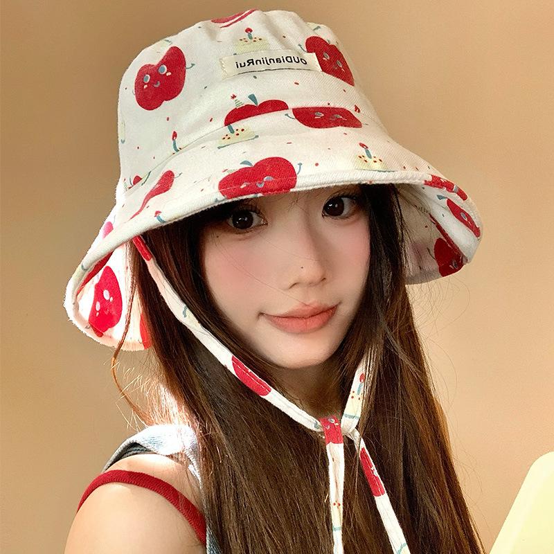 

Корейская Панама с Принтом Яблока, Солнечная Шляпа, Женская Летняя Уличная Шляпа от Солнца с УФ-защитой, Уличная Шляпа от Солнца