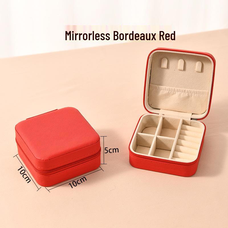 High-End Jewelry Storage Box with Mirror Pattern for Rings, Earrings, Necklaces - Women's Zipper Style Organizer.