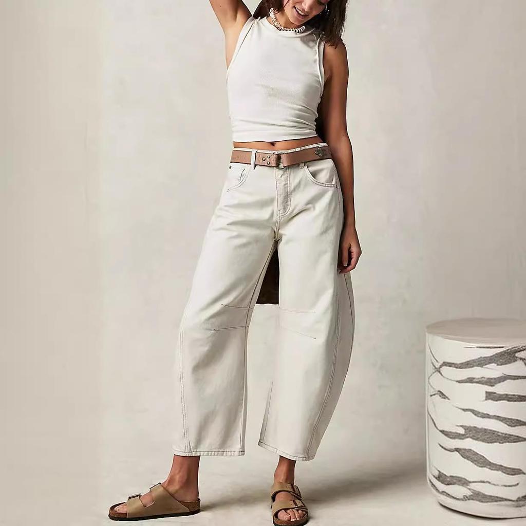 2024 Damen Wide-Leg Mid-Low Waist Washed Denim Jeans