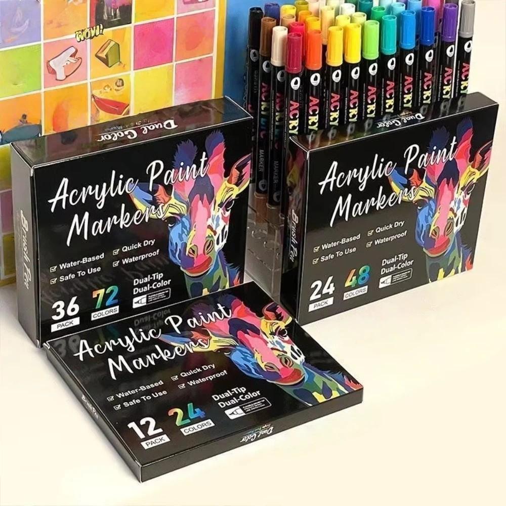 24/48/72 Colors Acrylic Paint Markers Soft Tip Double Nib Markers New Paint Pens Art Supplies
