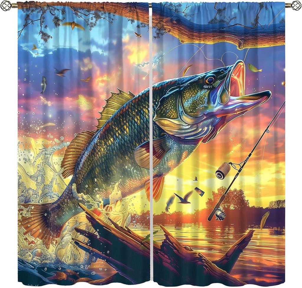 Farmhouse Deer Curtains Bedroom Vintage Rustic Fall Hunting River Cabin Elk Wildlife Window Drape Boys Girls Living Room Curtain For Sitting Polyester