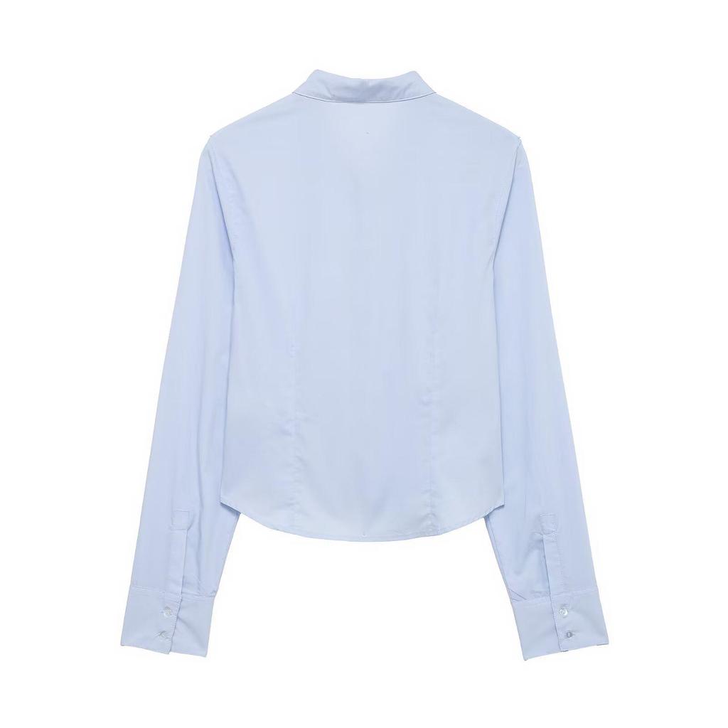 European Style 2026 Women's Elegant Stretch Pleated Poplin Shirt