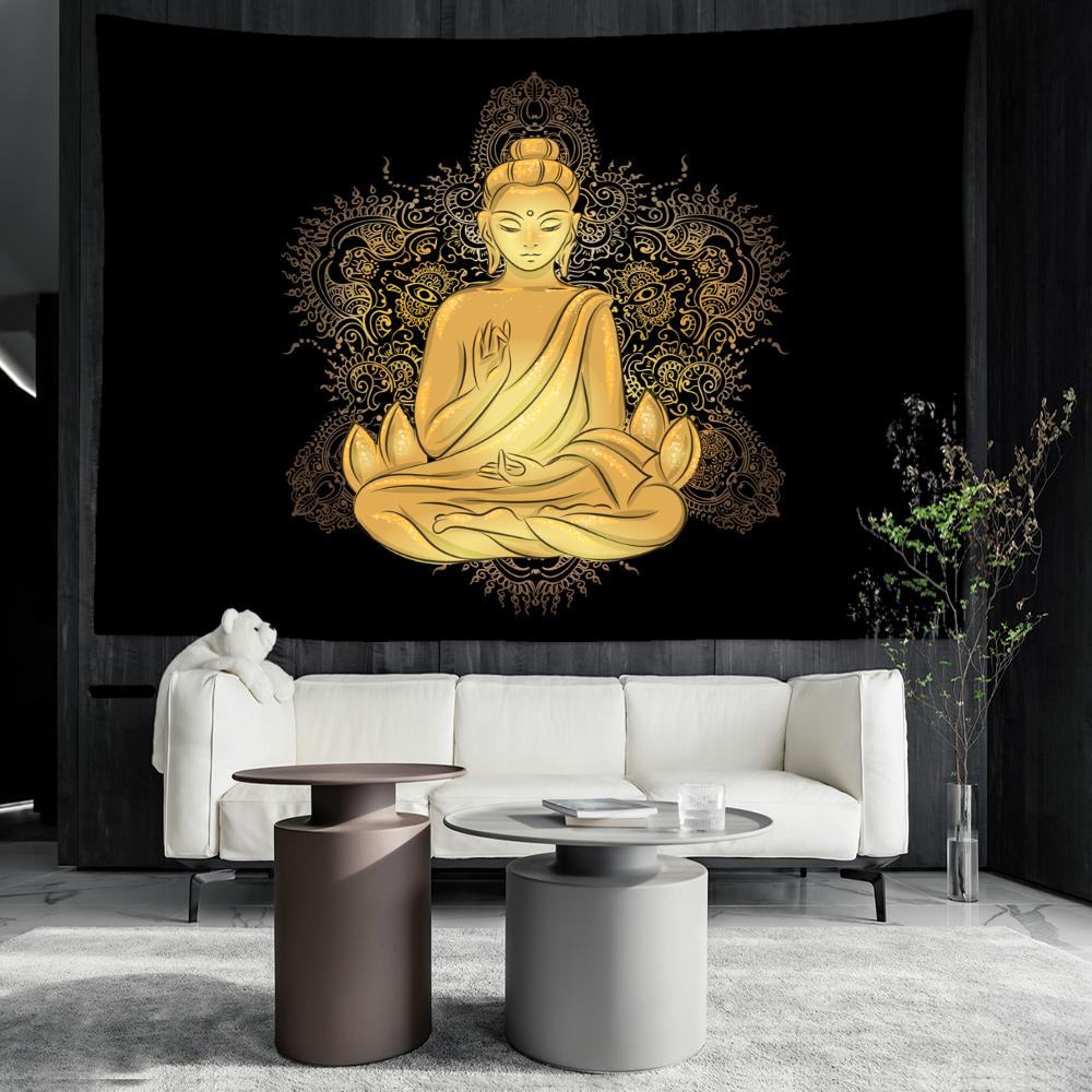 Goldener Buddha-Wandteppich, Wandbehang, psychedelisch, geheimnisvoll, Hippie-Tapies, böhmische Wohnzimmer-Heimdekoration